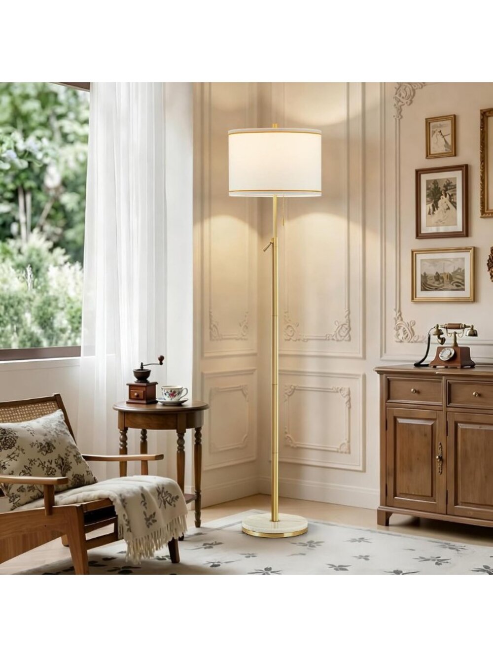 Elegant Marble Floor Lamp - Adjustable Height, Tall Design for Living Room
